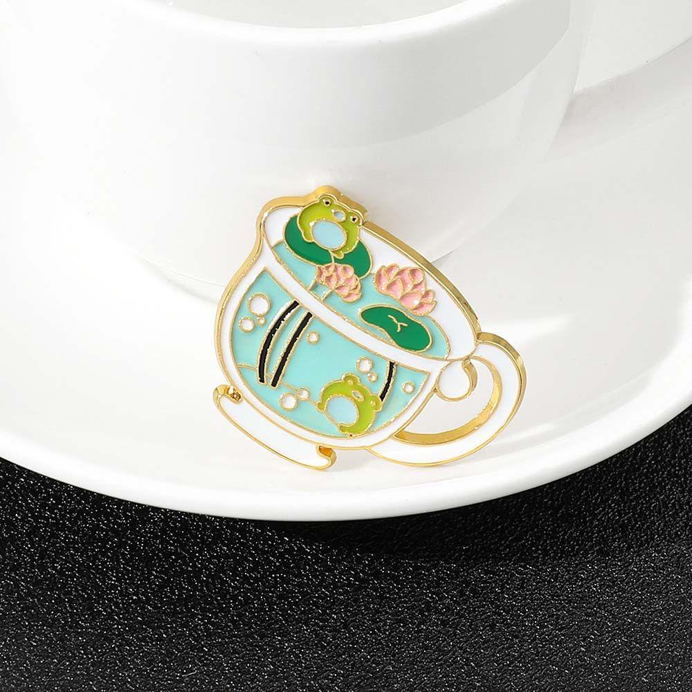 Lanfy Kodok Bros Hadiah Untuk Wanita Pria Fashion Perhiasan Aksesoris Daun Lotus Cangkir Travel Commemorative Lapel Pin Enamel Pin