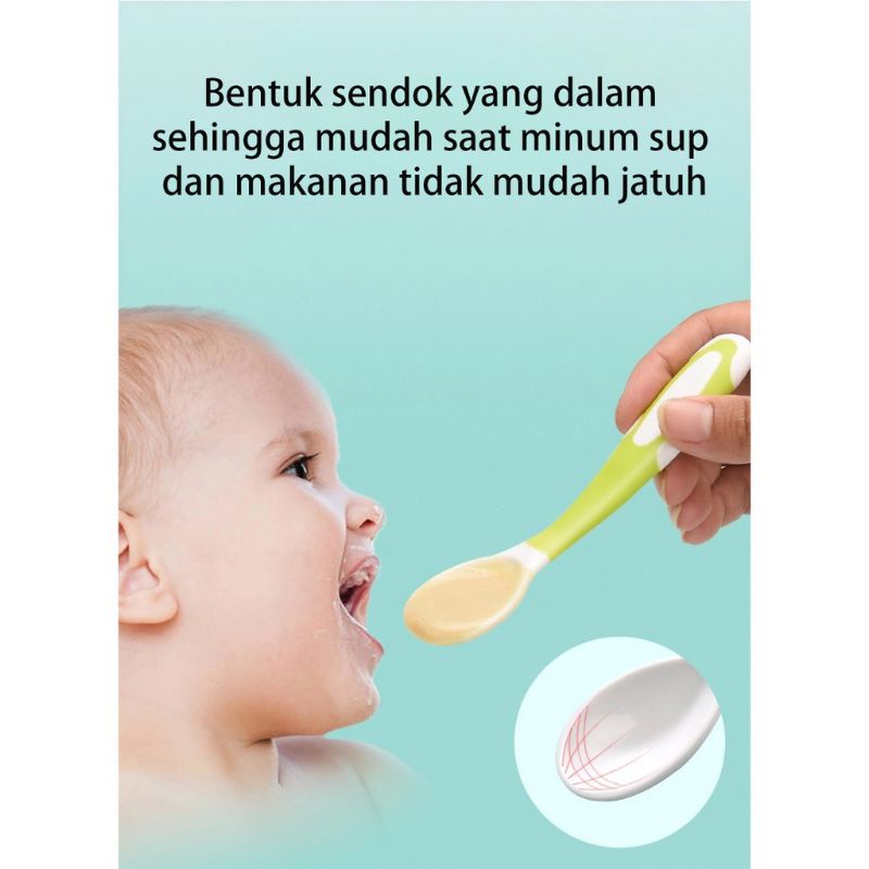 Set baby spoon Sendok + garpu bayi free box bisa melengkung flexible spoon