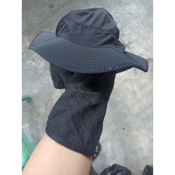 Topi Mancing Camping Outdoor Anti UV Matahari Fishing Hat Round Edge HITAM Grab Medan