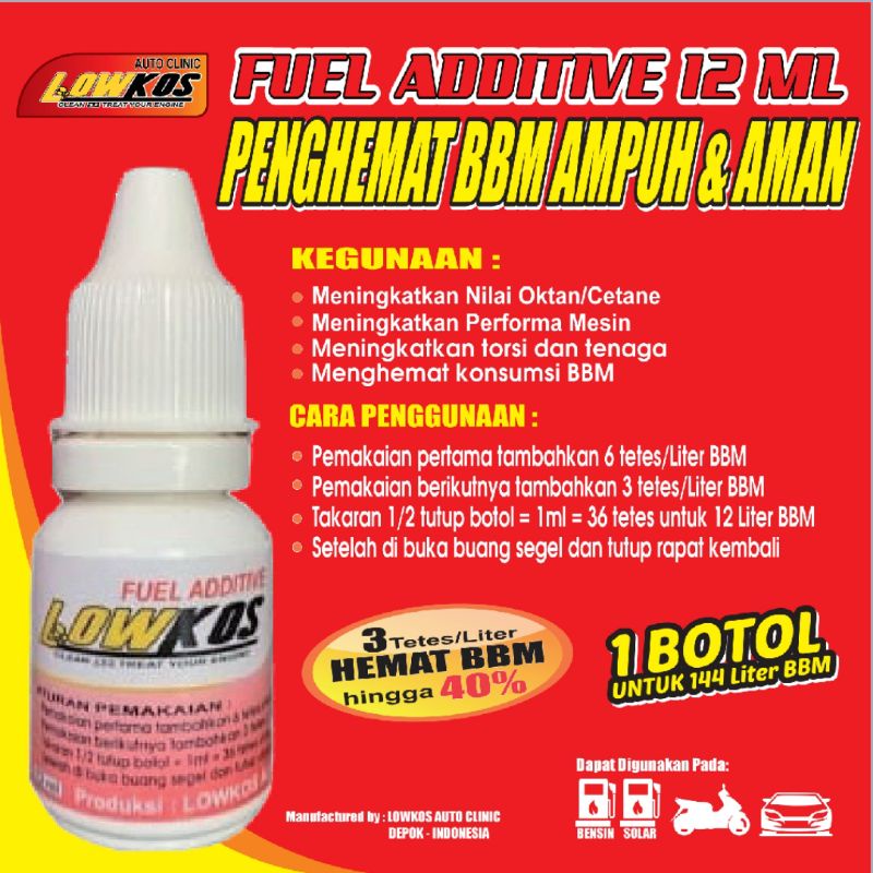 PAKET RESELLER LOWKOS FUEL ADDITIVE 12 ml isi 60 botol ongkir 1kg