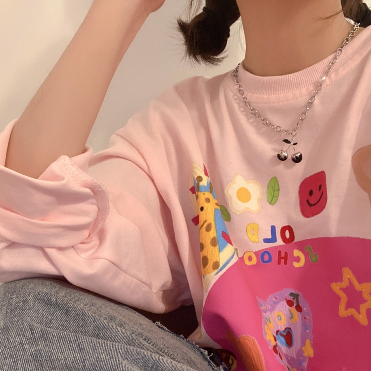 Baru manis keren Mutiara Cherry liontin kalung untuk wanita in hip hop keren niche desain sweater ch