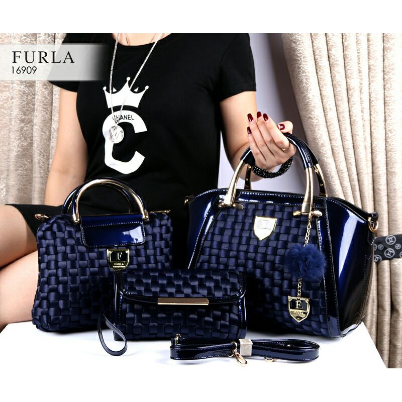 FURLA Polyster Luxe Mary 3in1 Conbi Glossy (16909) W / Tas Wanita Import Branded Batam Fashion