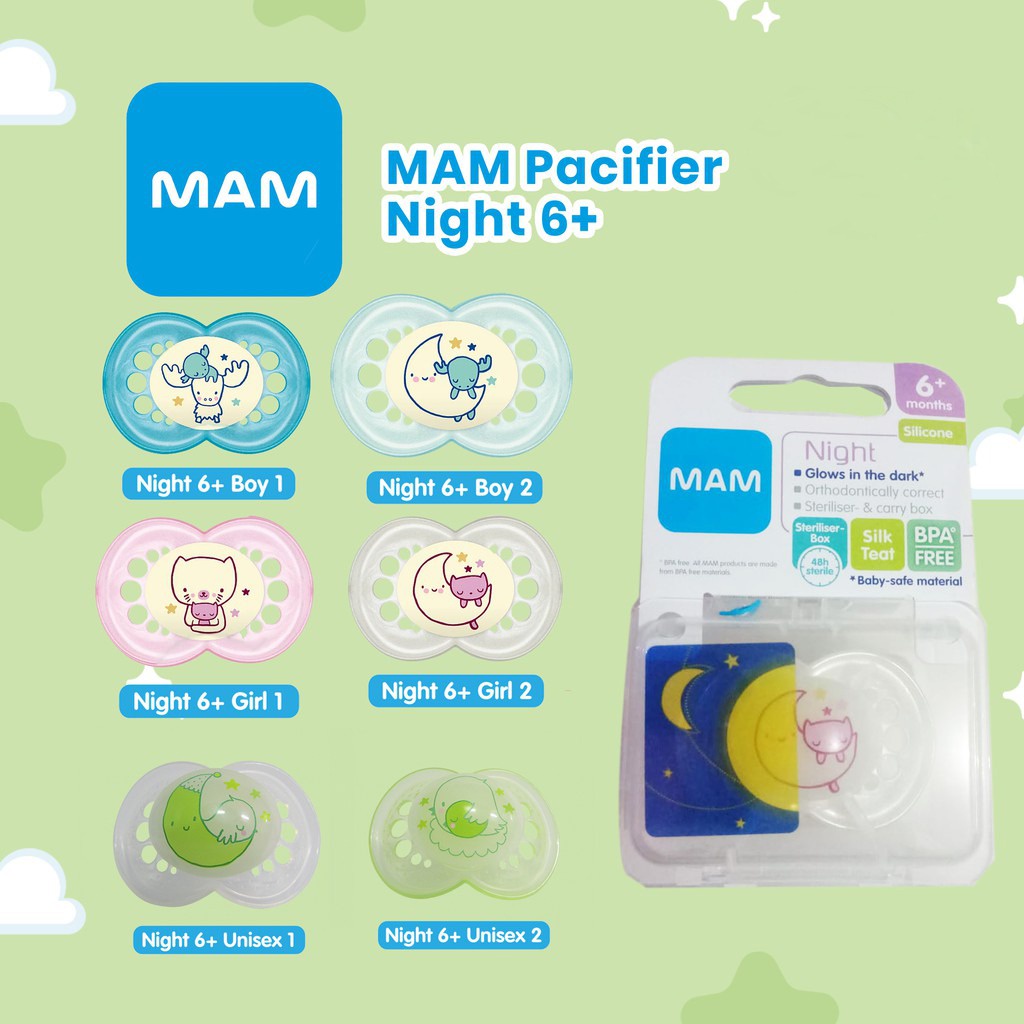 Mam Orthodontic Pacifier Night 0M dan 6M Baby Soother /Empeng Bayi