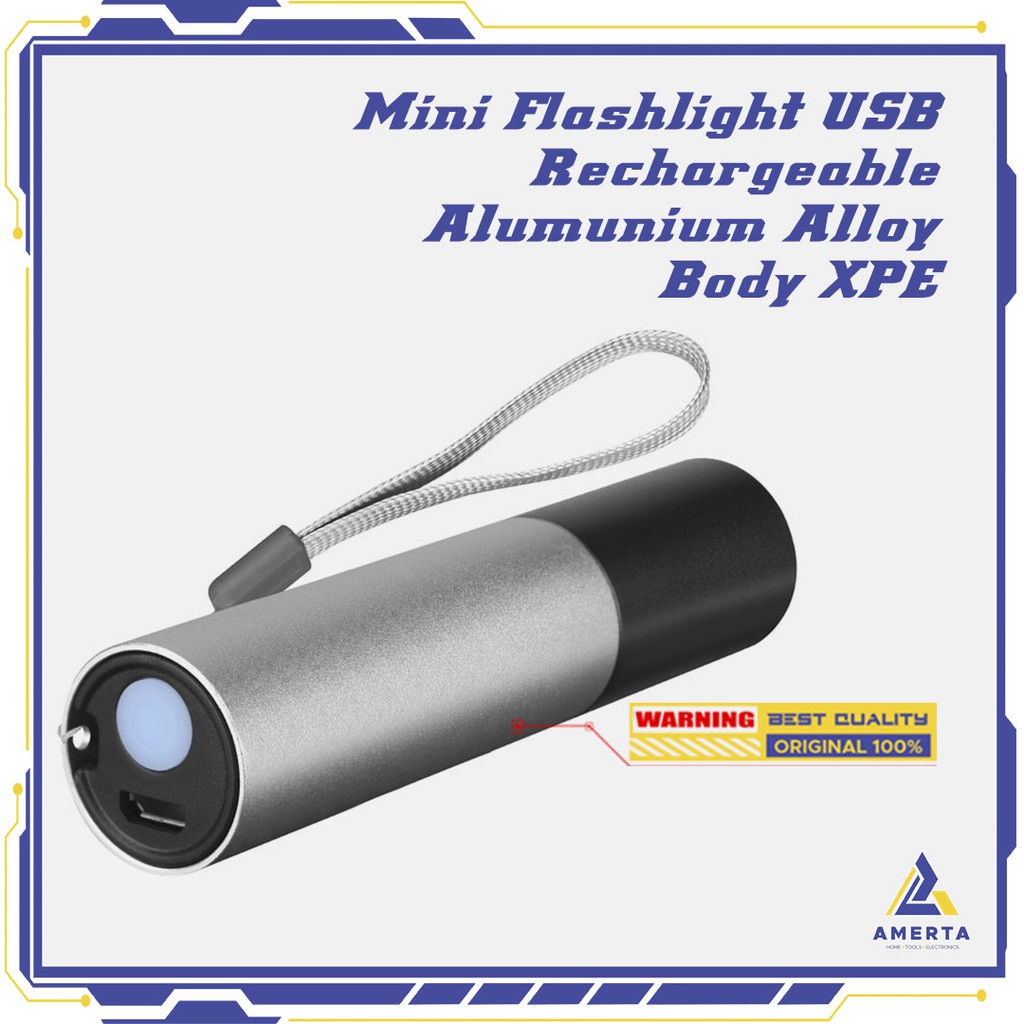 Senter Mini LED Flashlight USB Rechargerable Aluminium Body XPE - TaffLED - Silver Black