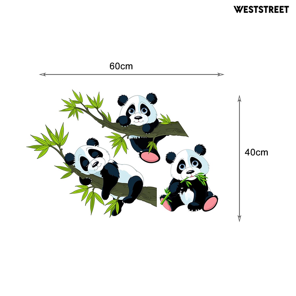 Stiker Dinding Bahan Mudah Dilepas Gambar Kartun Panda Untuk Dekorasi Kamar Anak<br />
