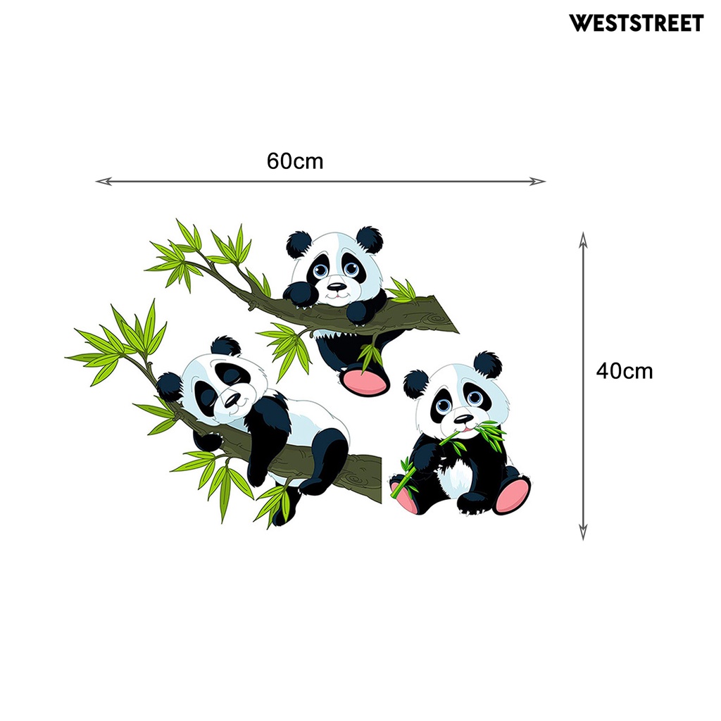 Stiker Dinding Bahan Mudah Dilepas Gambar Kartun Panda Untuk Dekorasi Kamar Anak<br />