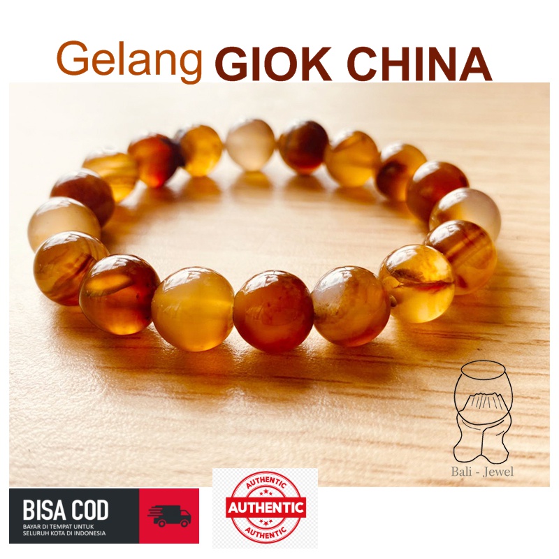 Gelang Batu Giok China Coklat Kembang 10mm - Gelang Kesehatan Pria Wanita