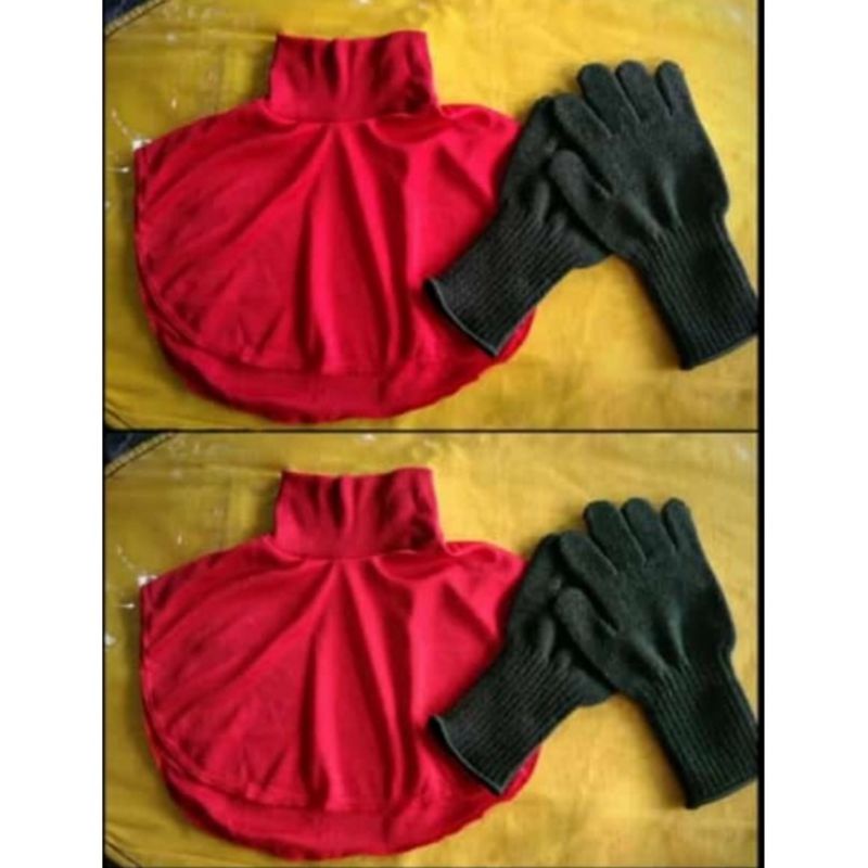skrap merah/sal merah/sarung tangan hitam/sarung tangan pitih/shal upacara