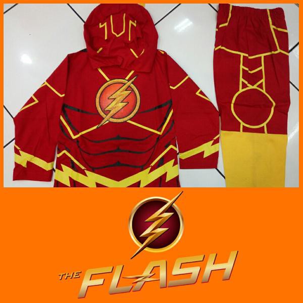 Baju Kostum Anak Cowok Superhero Flash Setelan Panjang Karakter