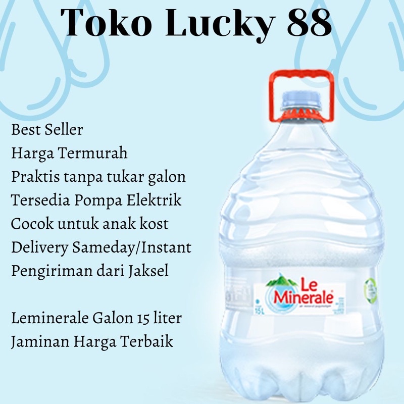 

TL0073 Air Mineral kemasan Galon le minerale 15 liter sekali pakai mineral aqua vit cleo