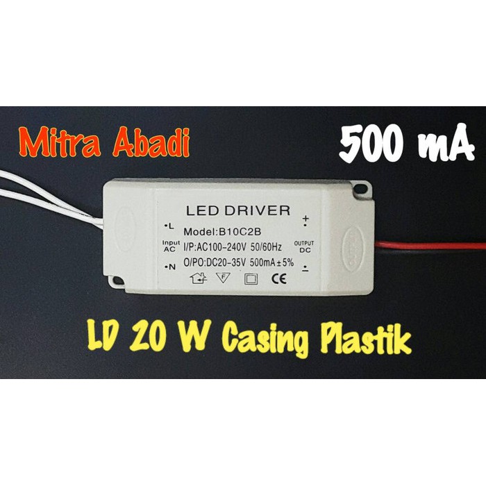 LED Driver 20 Watt 500 mA Casing Plastik