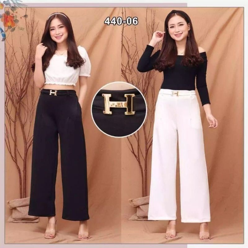 Highwaist Pants Celana Kulot Scuba Bawahan Cullote Outfit Remaja Wanita Kekinian Terbaru