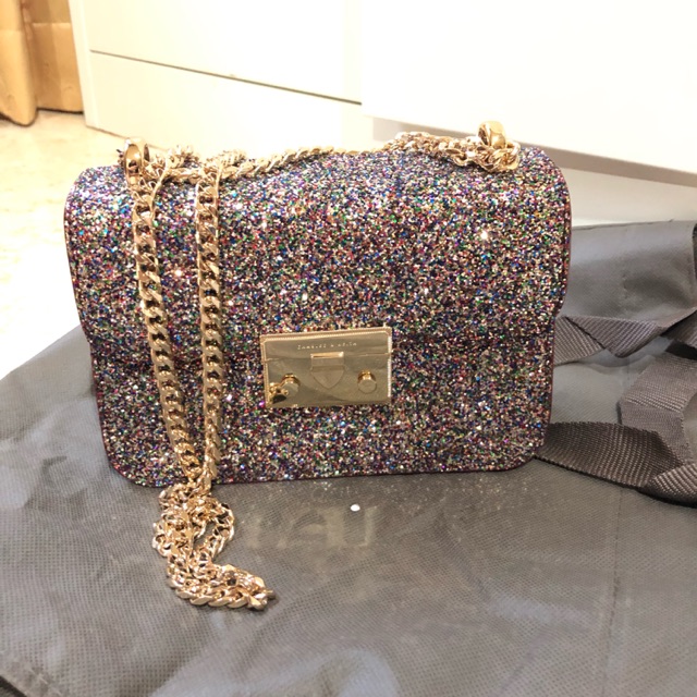 Tas charles n keith glitter pink.