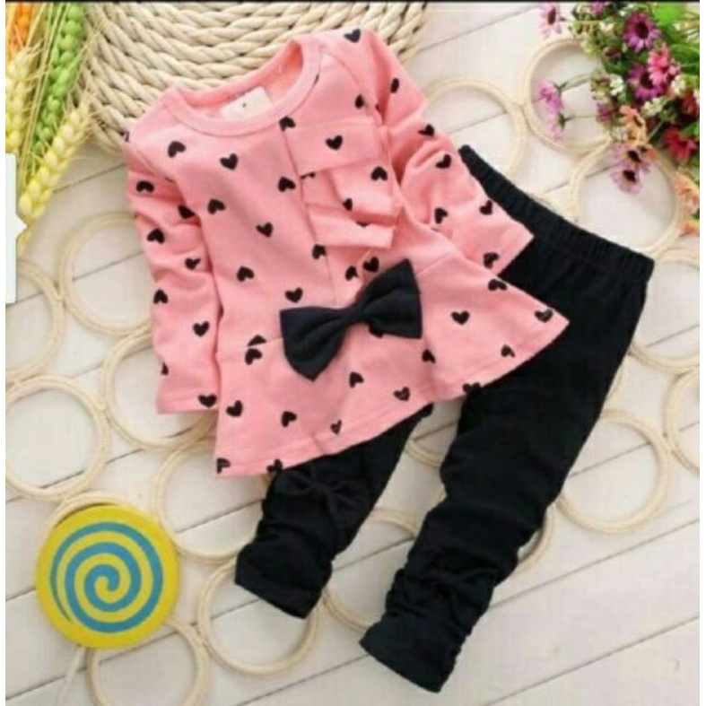 Setelan Baju Anak Kecil Perempuan LOPKIDS Usia+-2-4Thn Baju Tidur Perempuan Fasion Anak Stelan Kaos 