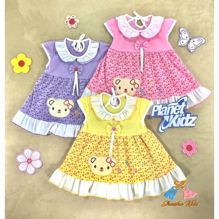 [L-03] Baju Bayi  Perempuan/ Dress Bayi Perempuan Planet Kids cantik  motif lucu 0-6 bln