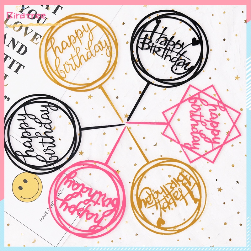 Topper Kue Desain Tulisan Happy Birthday Bahan Untuk Dekorasi Pesta Ulang Tahun Warna Selamat Datang