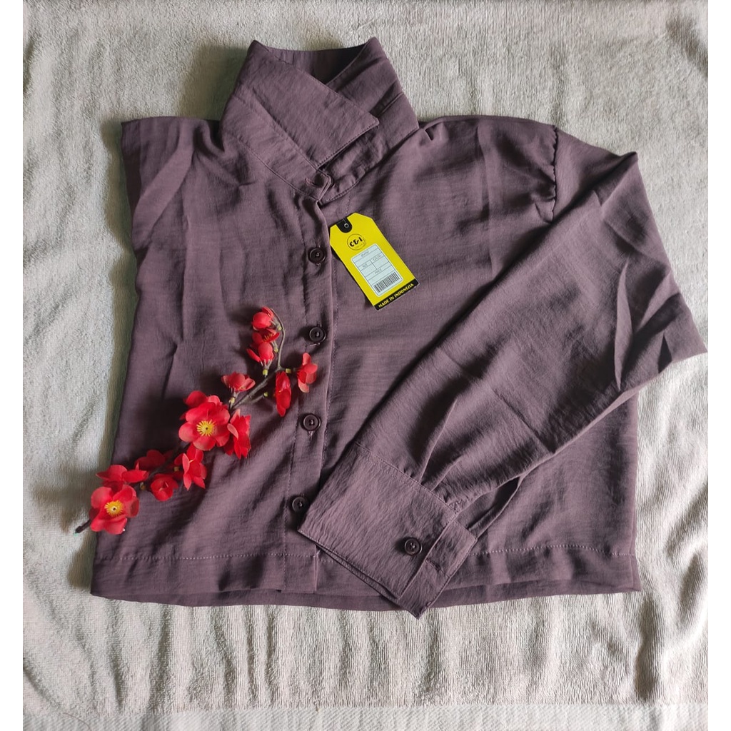 kemeja crop korea crinkle airflow / croptop wanita lengan panjang kringkel