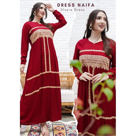 Daster Arab DLUSIA NAIFA Gamis Rayon Busui Maxi Dress Renda import