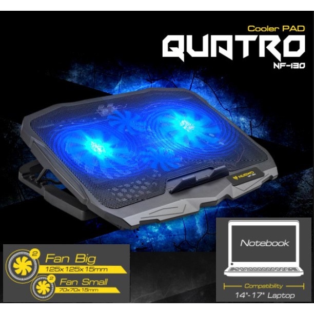 COOLING PAD NUBWO NF-130 QUATRO // BLUE LED SILENT DOUBLE FAN ERGOSTAND MULTI ANGLE // NF 130 NF130 // COOLER PAD PENDINGIN LAPTOP NOTEBOOK