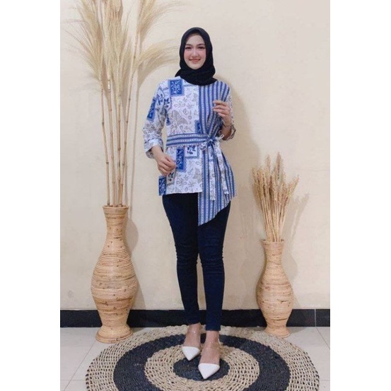 tey-17 Batik wanita ASJ SA HRB026 Kenongo Kemeja Tosca Pendek-Gambar 10