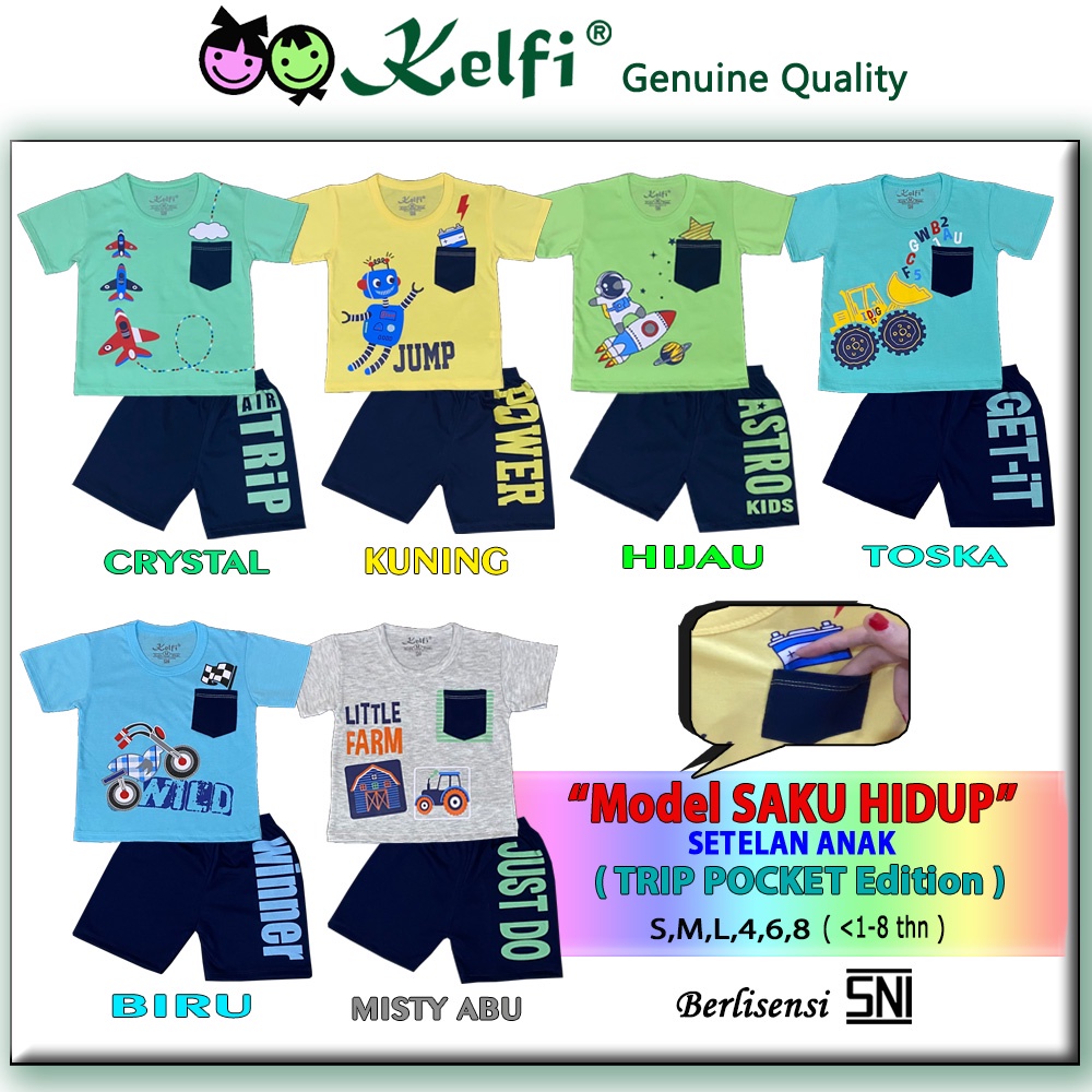 PROMO 10.10 KELFI SETELAN ANAK KOMBINASI / SET BAJU ANAK UNISEX COWOK/CEWEK USIA 1- 8 TAHUN &quot;TRIP POCKET EDITION&quot;