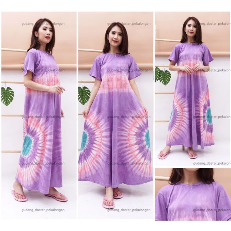 Daster Panjang Semata Kaki DALILA   bahan kaos 30s Resleting Depan Busui Bumil Lengan Pendek-DALILA UNGU