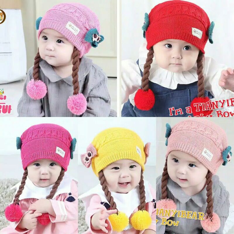 TOPI KUPLUK RAJUT BAYI MODEL PITA WIG KEPANG