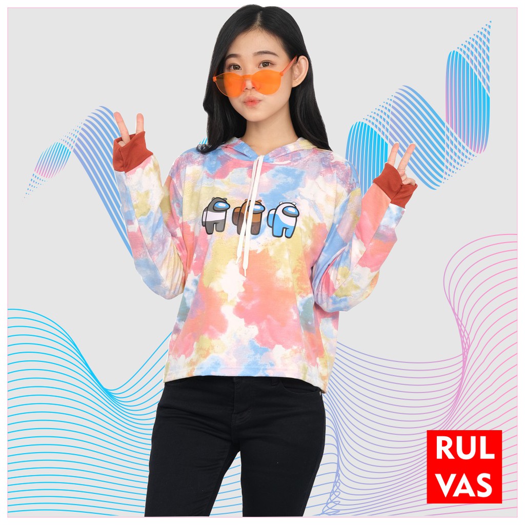 Sweater Crop Hoodie Tie Dye XXL Jumbo outerwear Wanita outer sweater