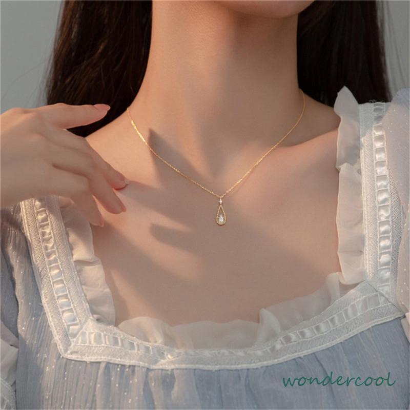 Fashion Indah Water Drop Zircon Kalung Wanita Sederhana Temperamen Rantai Klavikula-Won