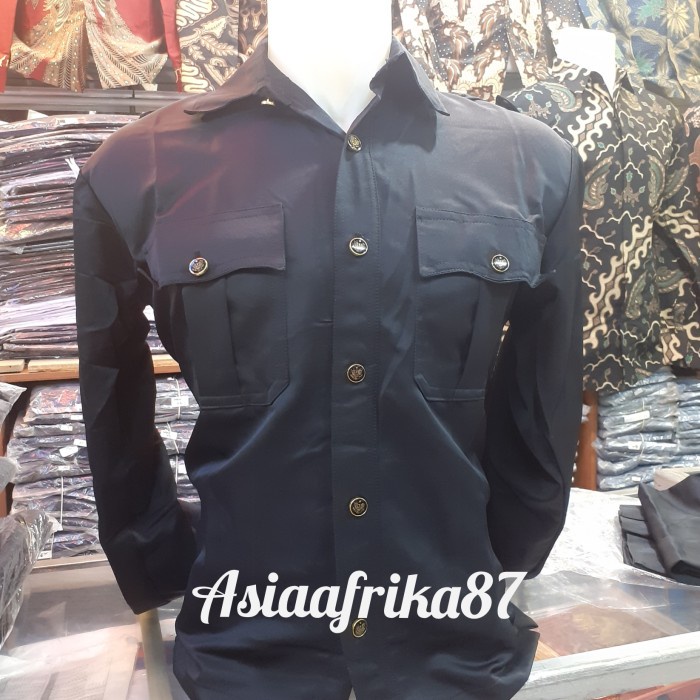 Jual Setelan Seragam baju Safari PREMIUM lengan panjang - Hitam M
