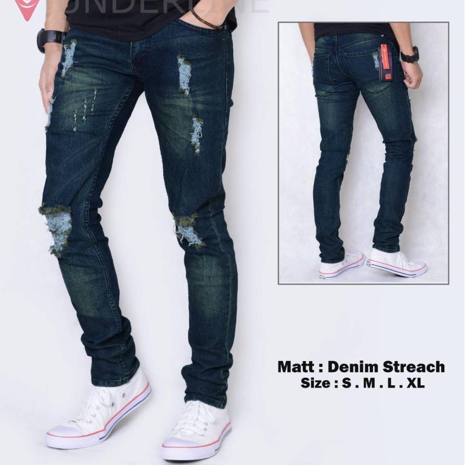 Tren Terbaru Celana Jeans sobek Pria Lelaki Dewasa Pensil  Skinny Stretch Melar/Ripped jeans Jeans P