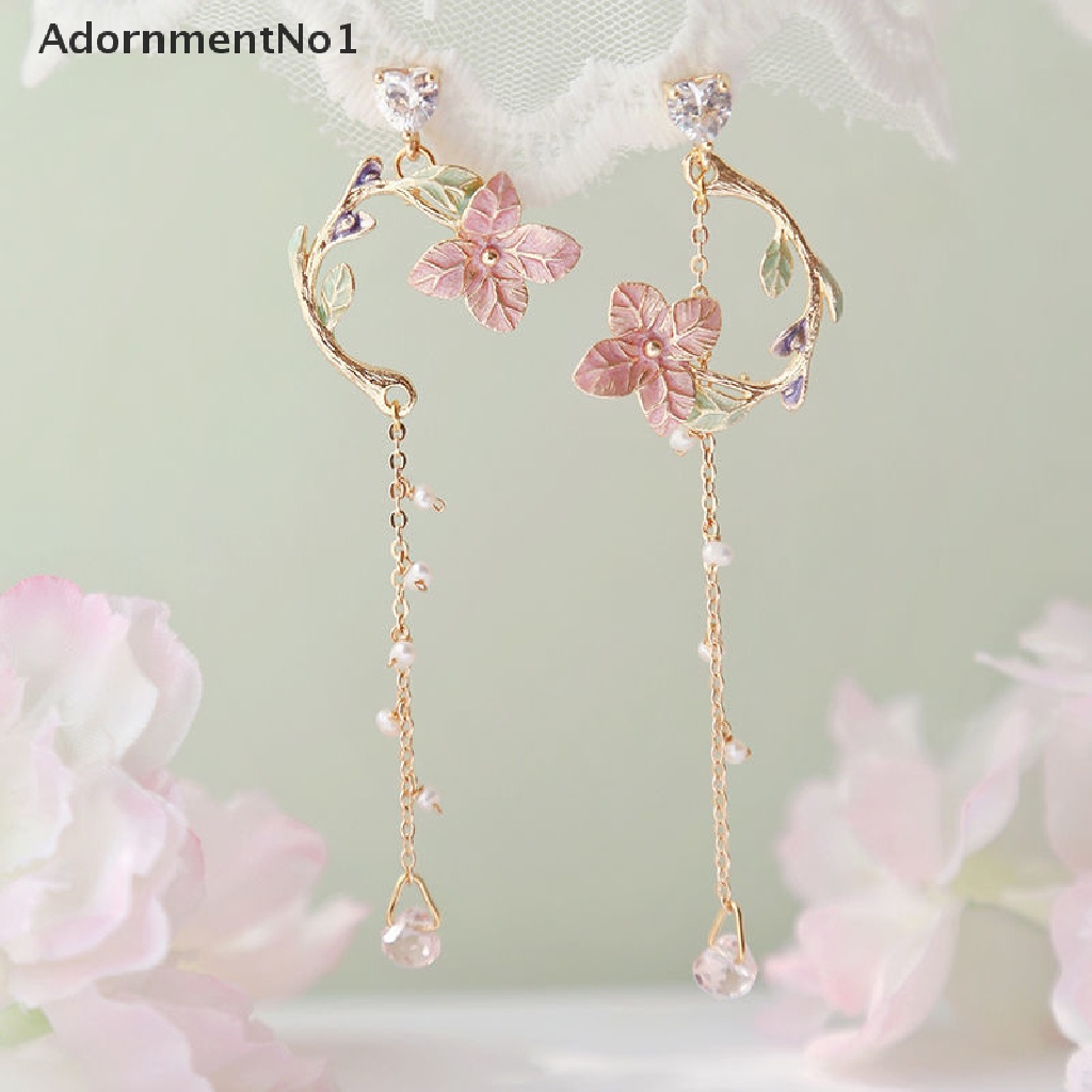 (AdornmentNo1) Anting Gantung Panjang Kait Motif Kucing + Bunga Aksen Hollow Untuk Perhiasan Wanita