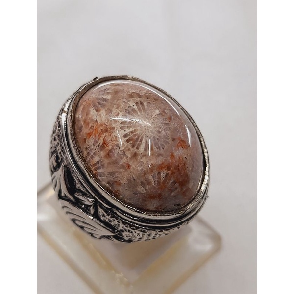 CINCIN BATU AKIK MOTIF TERATAI ASLI NATURAL HARGA MURAH