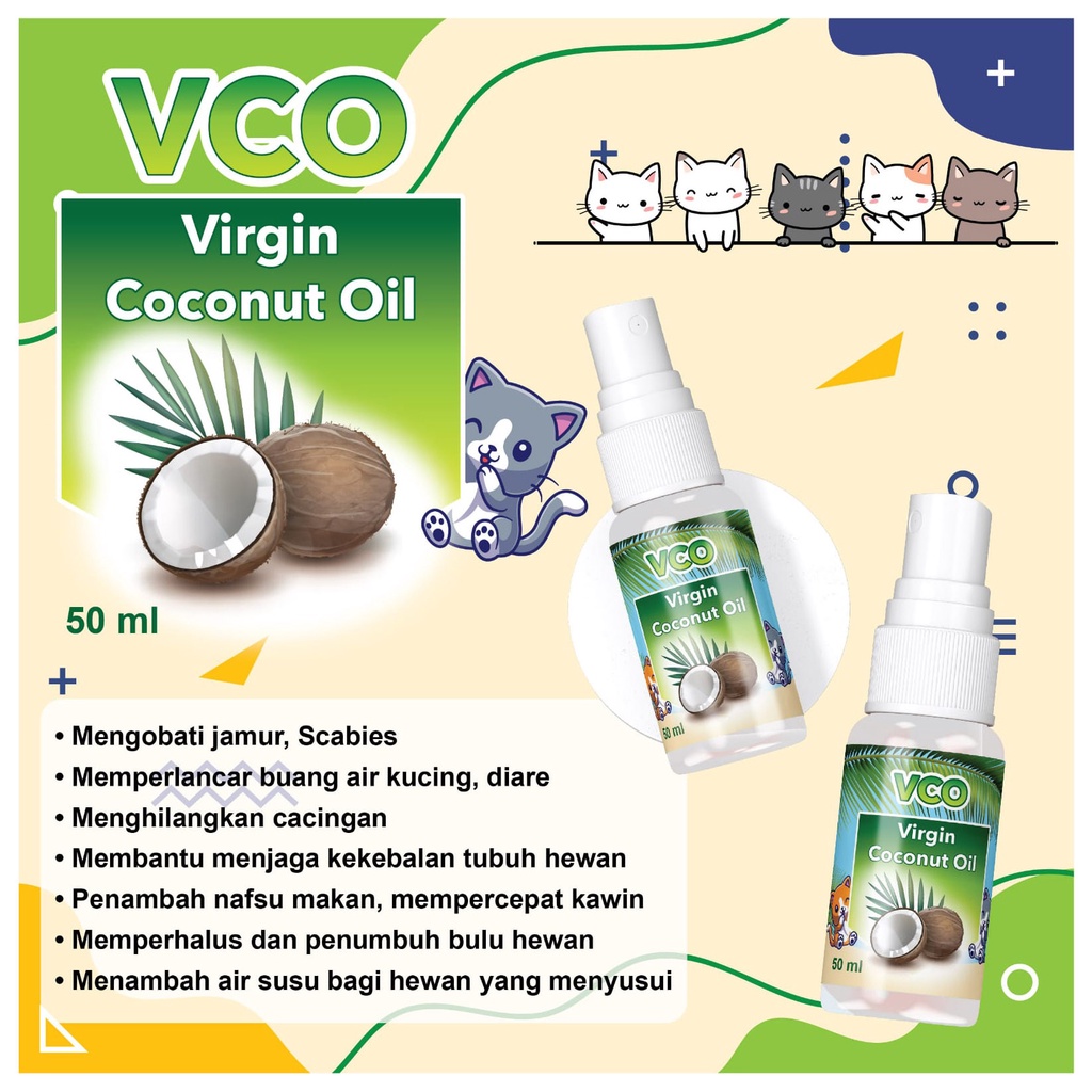 VIRGIN COCONUT OIL (VCO) OBAT JAMUR SCABIES CACING PENUMBUH BULU KUCING-50ML