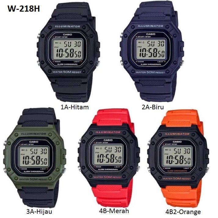 Casio Original W-218H-1A / W218H-2A / W-218H-3A 4A 4B Jam Tangan Pria - Digital - Karet