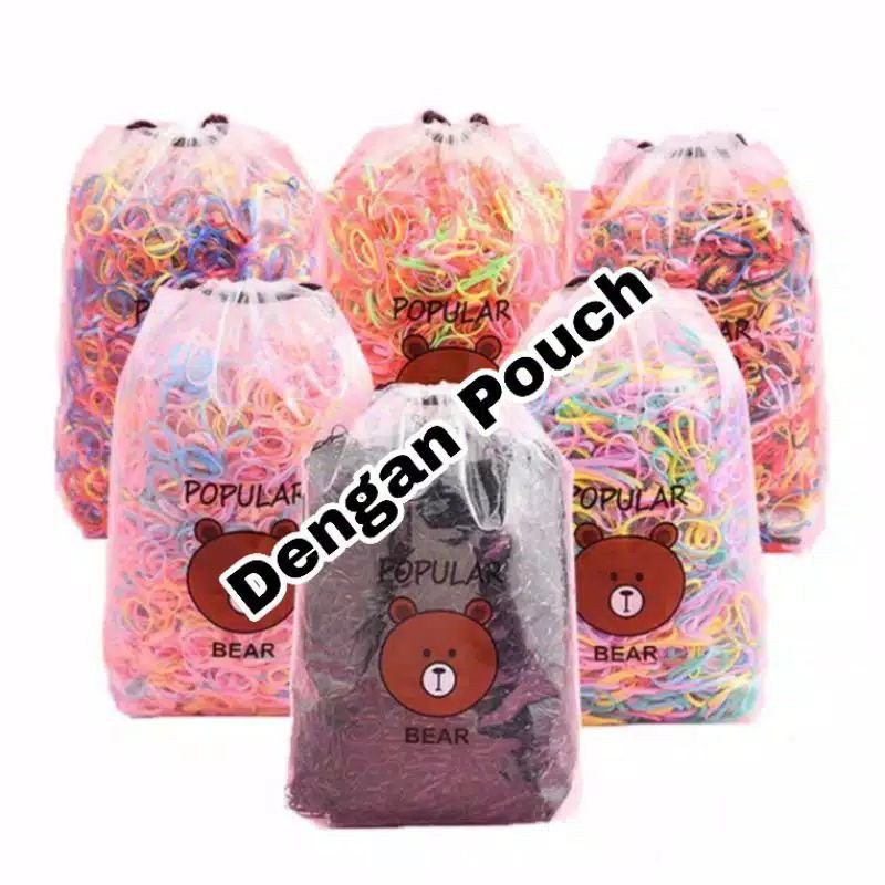 2000 PCS KARET JEPANG FREE POUCH IKAT RAMBUT KARET-Mix warna 2000 pcs