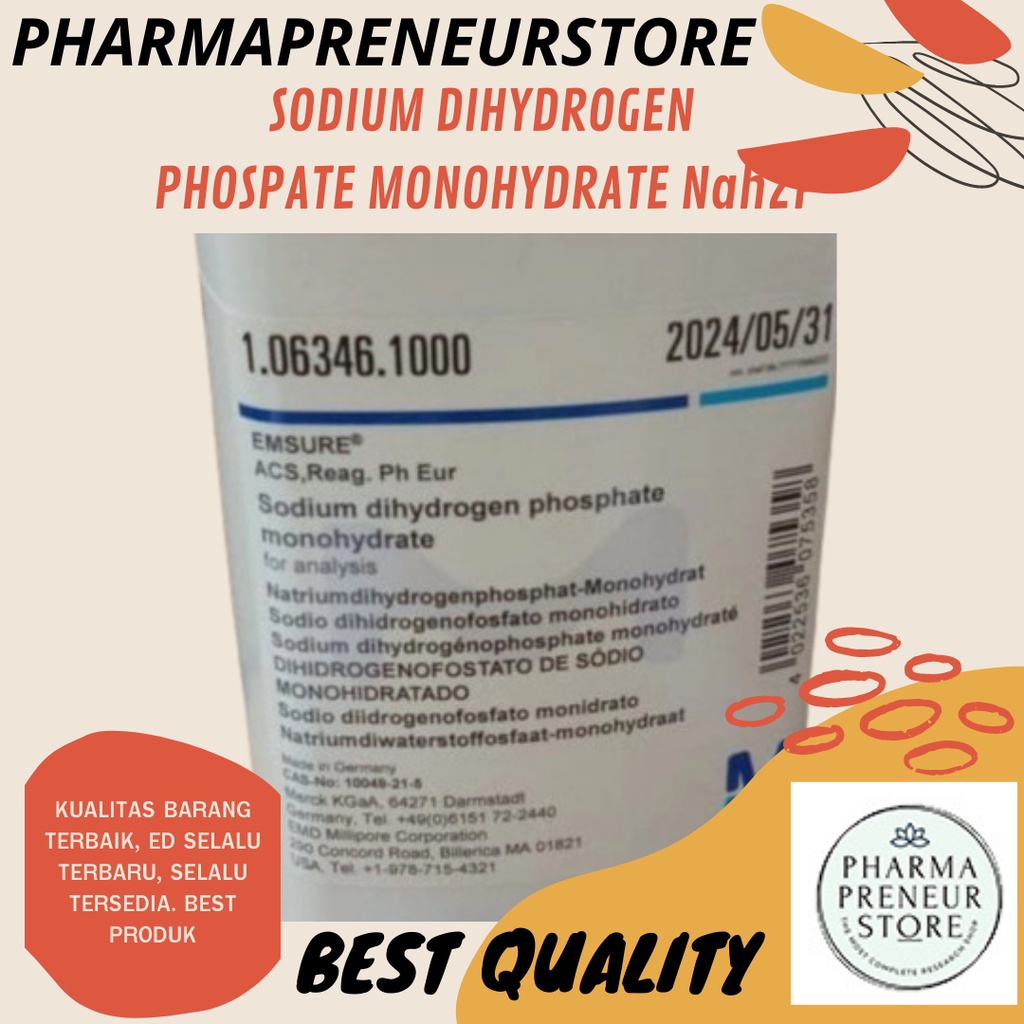 SODIUM DIHYDROGEN PHOSPATE MONOHYDATE / SODIUM DIHIDROGEN FOSFAT MONOHIDRAT (NAH2PO4) PRO ANALISA 5 GRAM KEMASAN MERCK BEST QUALITY