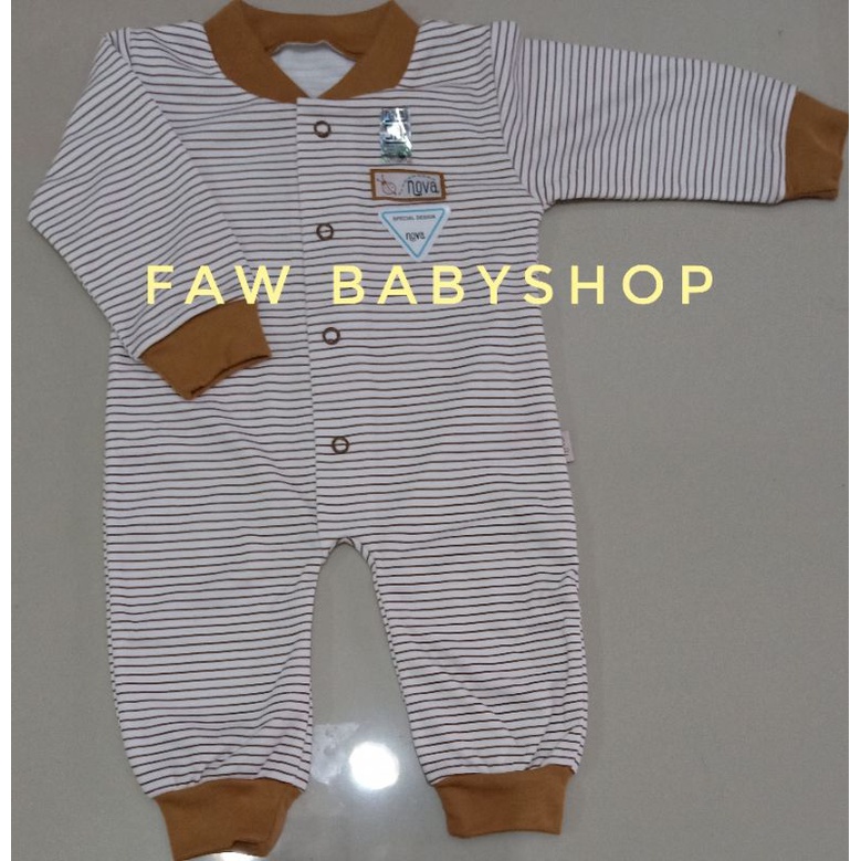 NOVA Sleepsuit / Jumper Panjang Buka / Tutup Kaki / Baju Kodok Panjang Bayi Polos / Motif Abu / Coklat SNI-Brown Garis (BK)