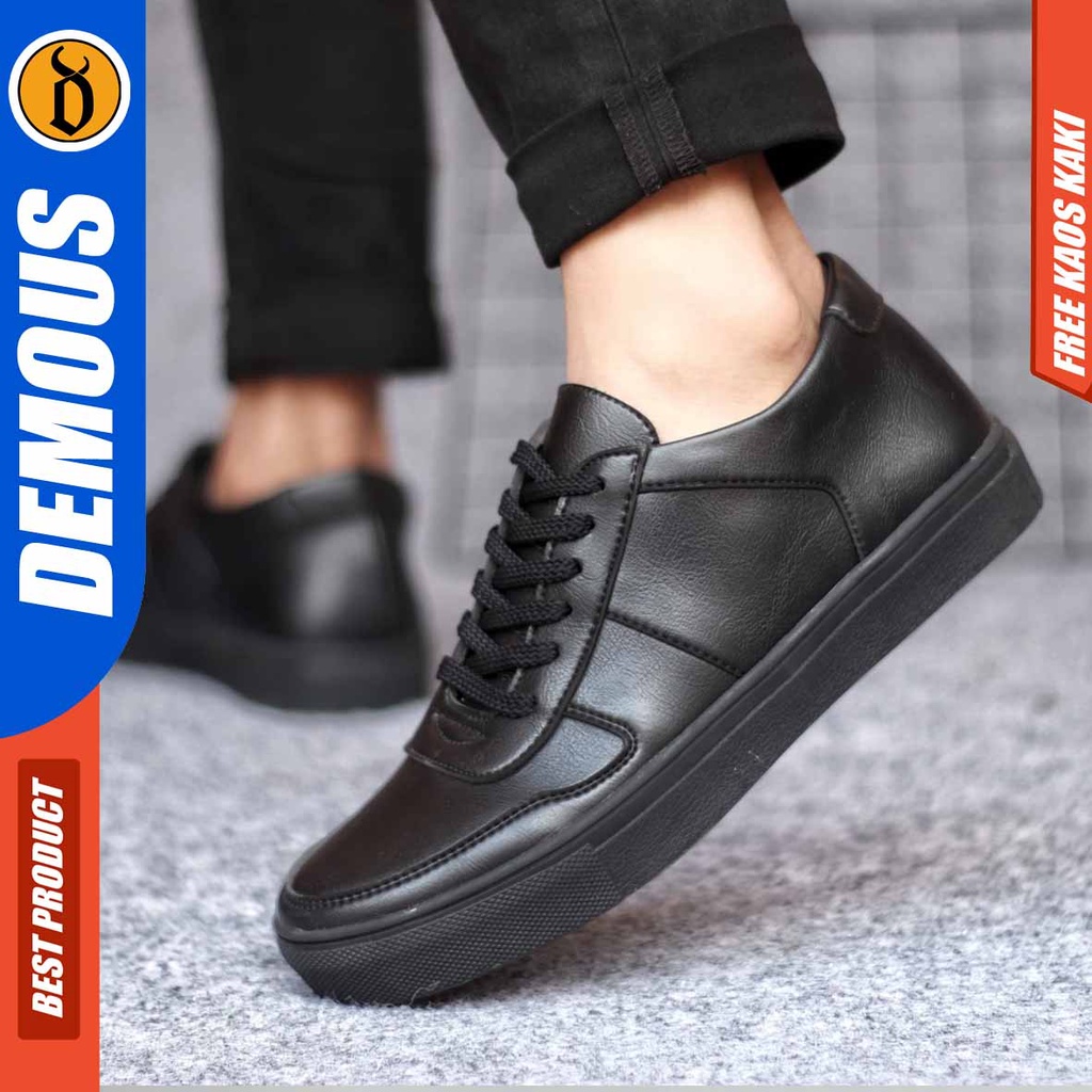 DEMOUS AUGT Sepatu Kasual Sneakers Casual Kulit Pu Hitam