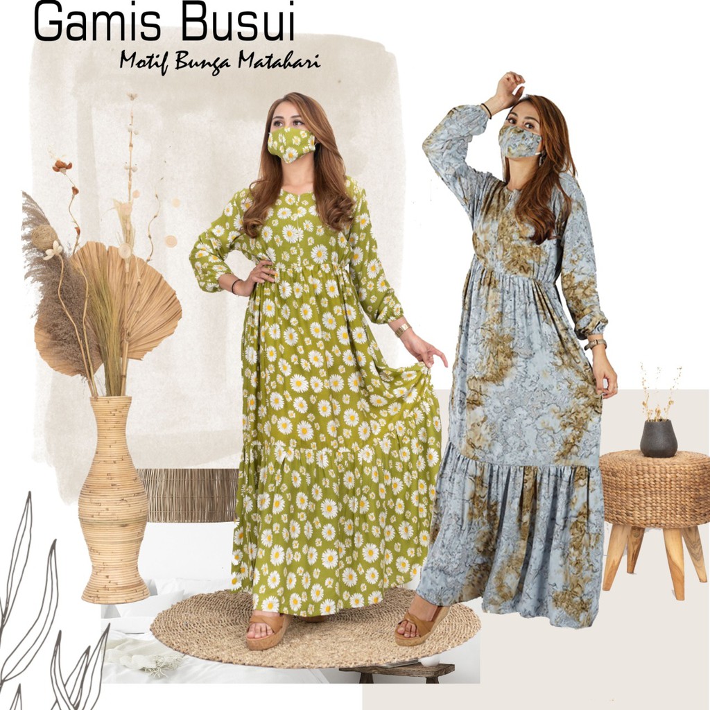 Gamis Busui Smoke Dan Bunga Plus Masker