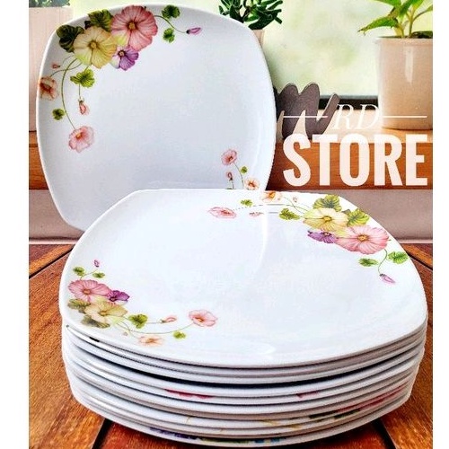 PROMO 12.PCS PIRING PERSEGI CEPER PRASMANAN MELAMINE MOTIF ROSE