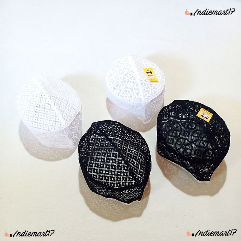 peci jaring aldant madina motif kotak dan bunga hitam putih peci dewasa pria