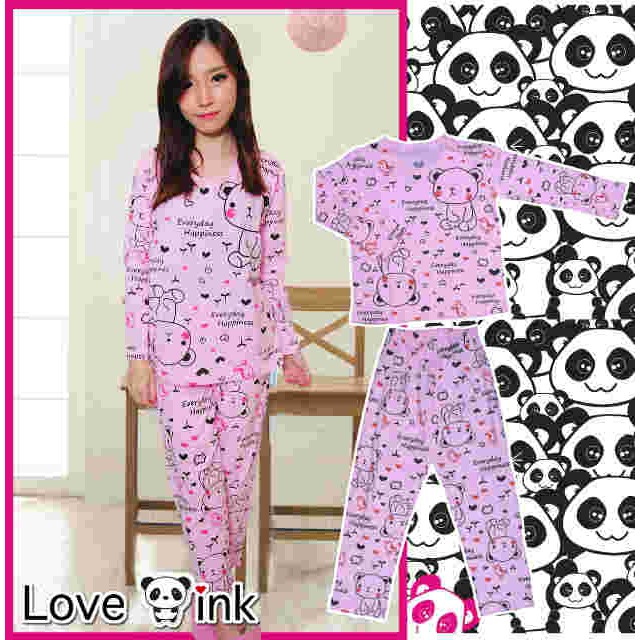 STLN71 - Setelan Piyama Panda Pink Full Print Everyday Happiness