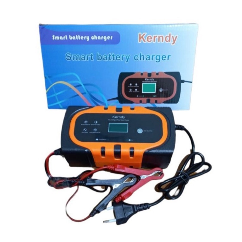 KERNDY Charger Aki Mobil Truk LCD Layar 12V 20AH-120AH Otomatis/Smart Fast Charger Aki 12V 20A