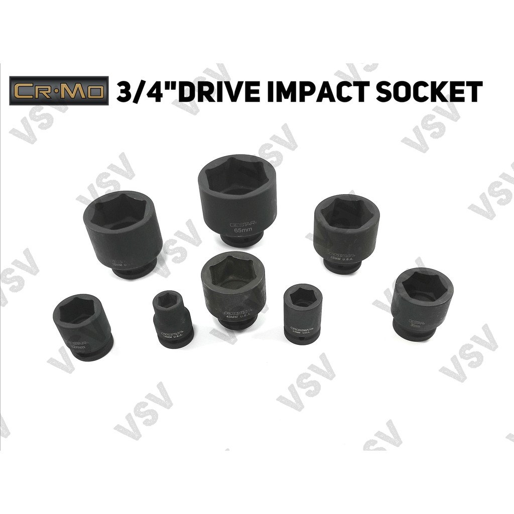 Gestar 3/4&quot;Dr Impact Socket 2.5/16&quot;, 2.3/8&quot; Kunci Shock impact Sock Sok