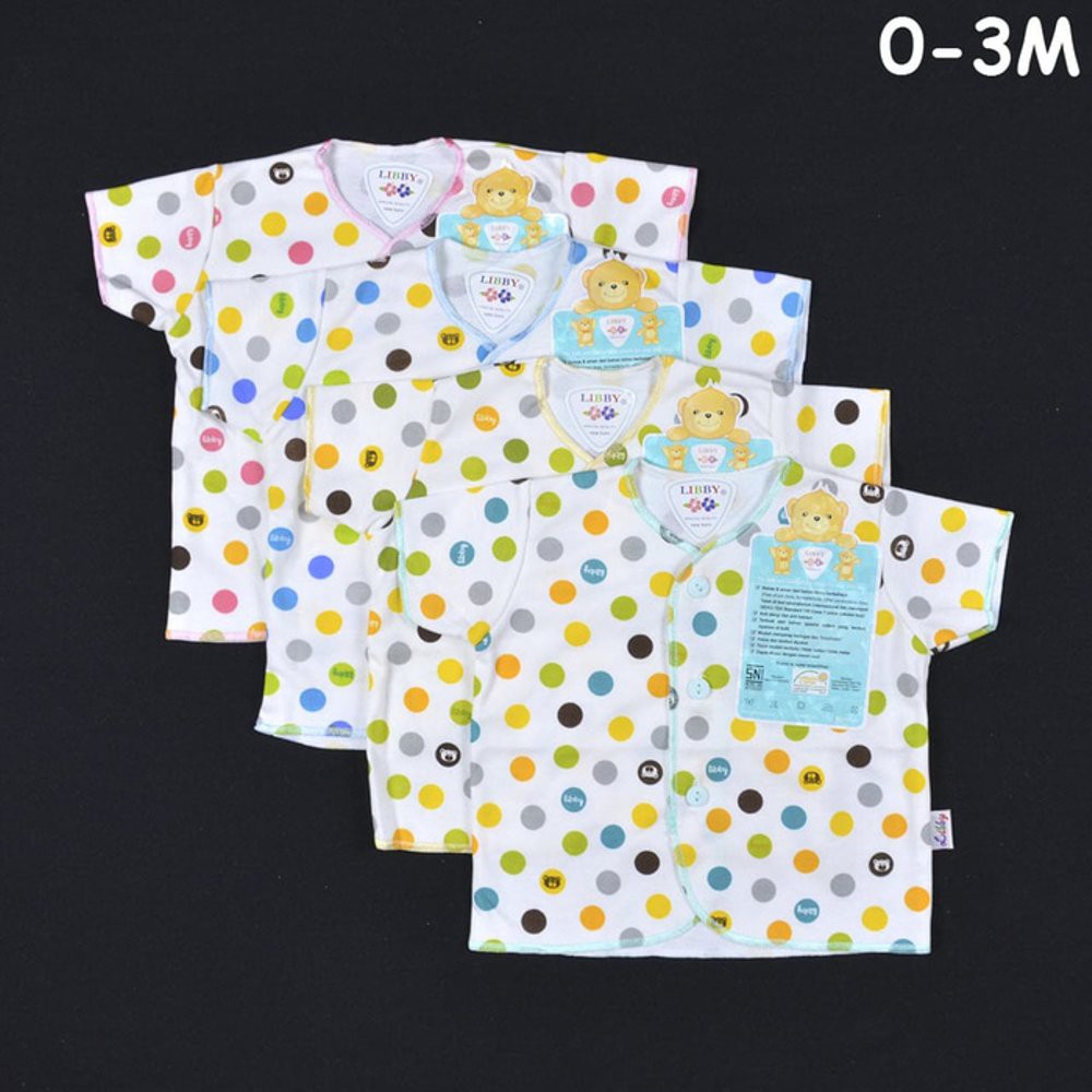 4 Pcs baju  libby  Lengan Pendek Polkadot Newborn  0 3M 