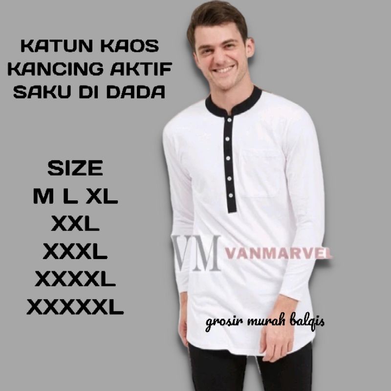Baju Koko Kurta modern bahan kaos katun warna putih big size jumbo xxxl 4xl 5xl Koko Kurta Putih Pol