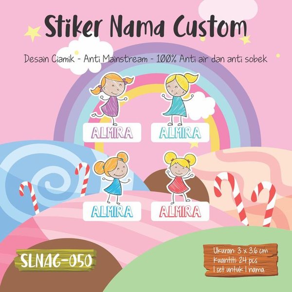 

terbatas sticker label nama anak kartun cewek lucu perempuan cute SLNAG-050 Berkualitas