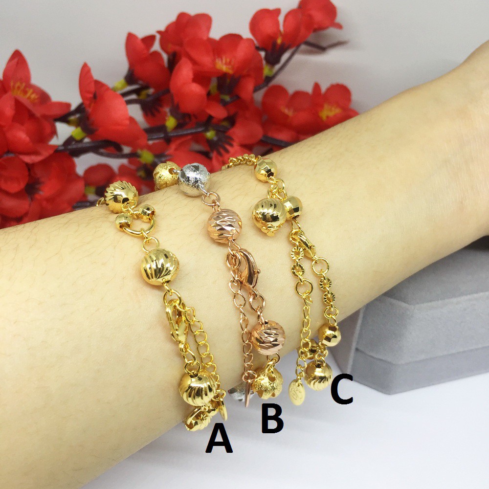 Gelang Xuping Bulat Garis Disco Ball 3 Warna Lapis Emas Asli -  BB392