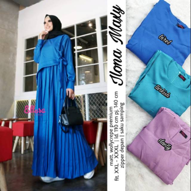 Baju Murah Gamis Longdress Terusan Muslim Polos Ilona Maxy